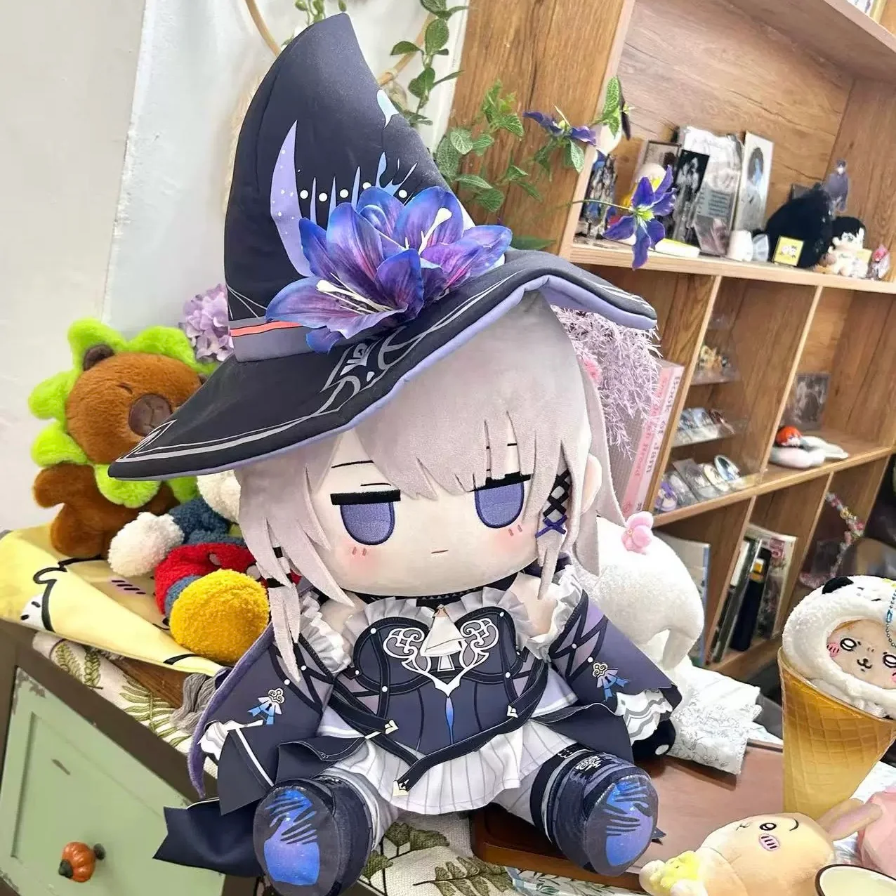 Smile House Fanart Big Purple Hat Plushies Female 40CM Big Eyes Plush Doll With Clothes - Image 4