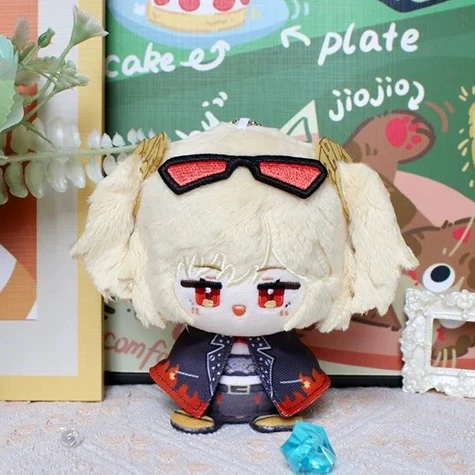Smile House Fanart Purple Yellow Hiar Glasses Cloak Plush Doll 12CM - Image 3