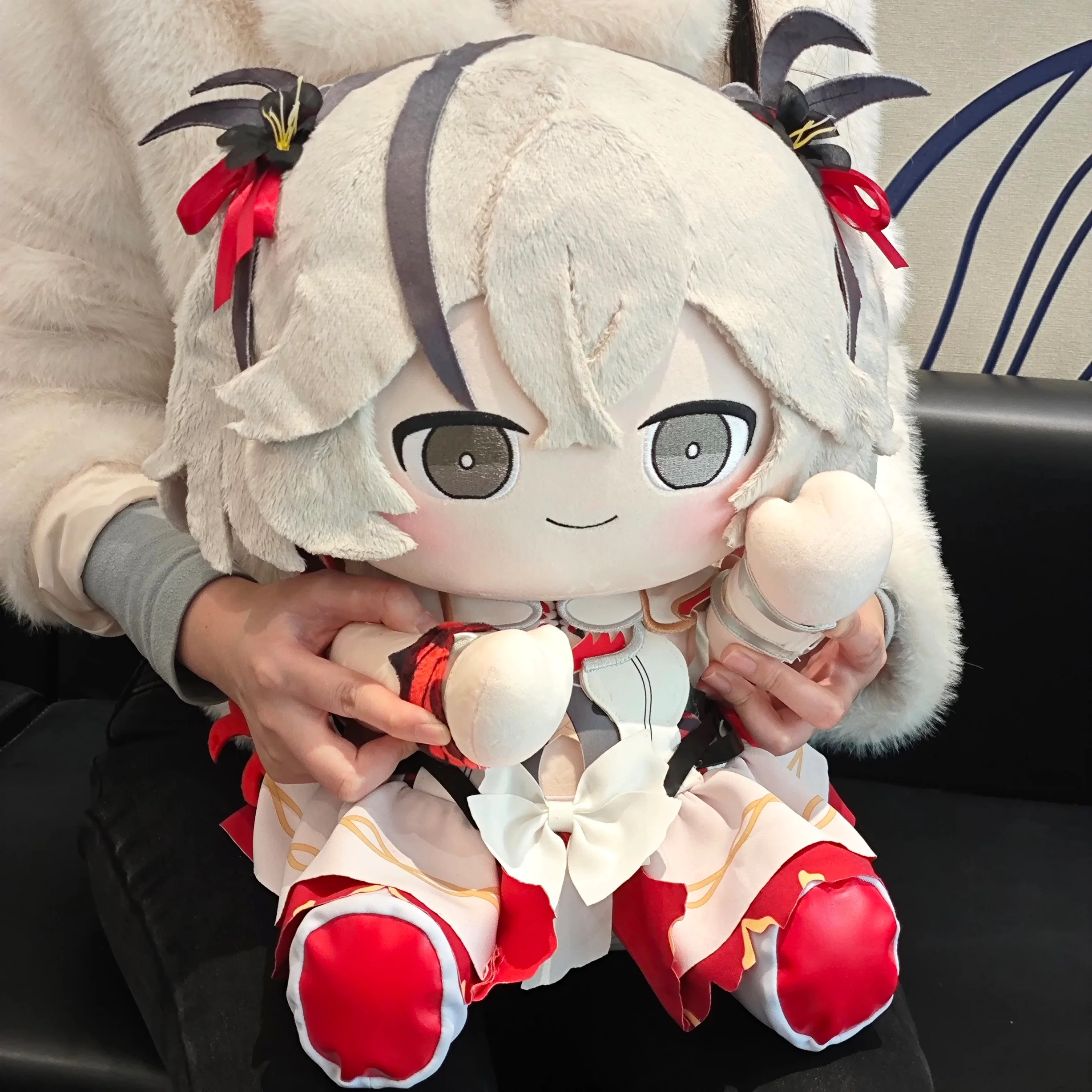Smile House Fanmade Plushies Big Eyes Cute Red Shoes Silver Hair Plush Doll 40CM - Image 3