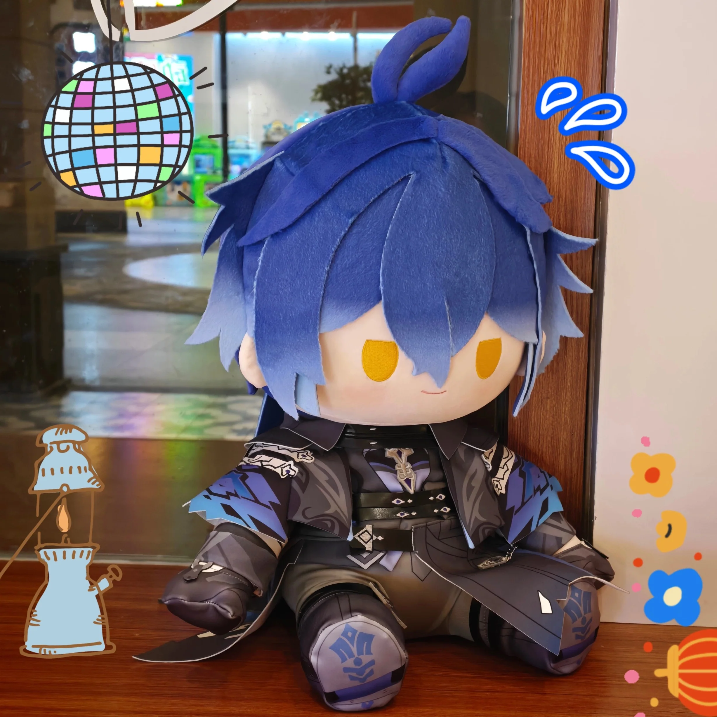 Smile House Fanmade Plushies Man Blue Hair Yellow Eyes Staring Style Sitting Plush Doll - Image 2