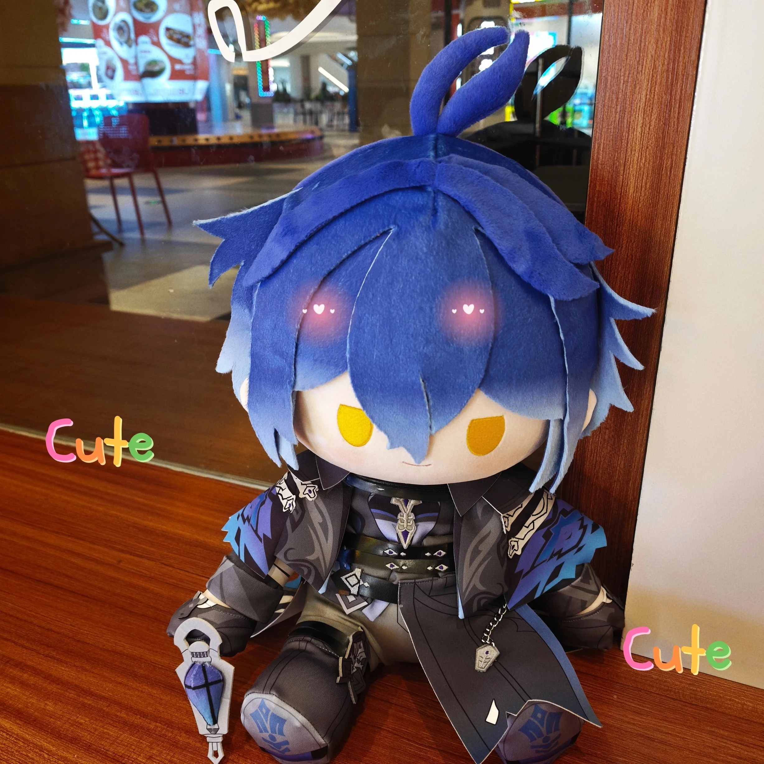 Smile House Fanmade Plushies Man Blue Hair Yellow Eyes Staring Style Sitting Plush Doll - Image 5